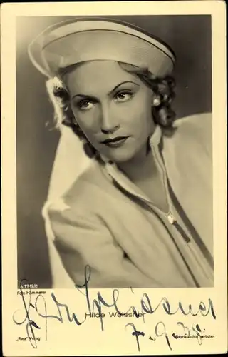Ak Schauspielerin Hilde Weissner, Portrait, Autogramm