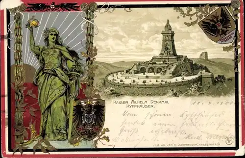 Präge Wappen Litho Steinthaleben Kyffhäuserland in Thüringen, Kyffhäuser, Kaiser Wilhelm Denkmal