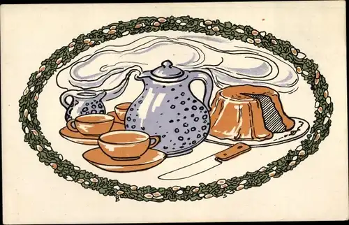 Künstler Ak Dresden, Postkarte des Dürerhauses, Napfkuchen, Kaffeekanne, Geschirr