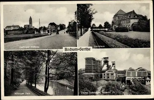 Ak Gerthe Bochum Ruhr, Castroper Hellweg, Amtshaus, Hiltroper Park, Zeche Lothringen, Schacht I/II