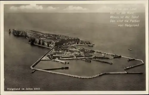 Ak Nordseeinsel Helgoland, Totalansicht der Insel im Jahre 1918, Fliegeraufnahme