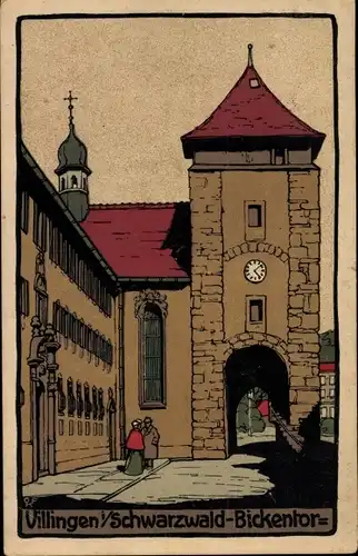 Steindruck Ak Villingen im Schwarzwald, Bickentor