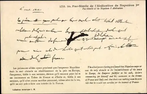 Ak Fac Simile de l'Abdication de Napoleon Ier