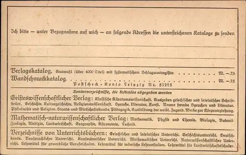 Ak Bestellkarte, Verlag von B. G. Teubner