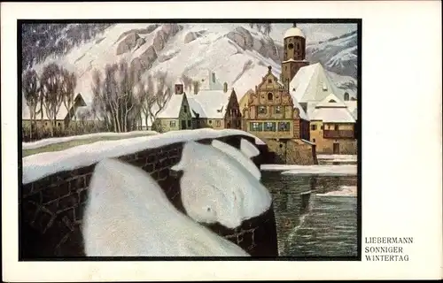 Künstler Ak Liebermann, Ernst, Sonniger Wintertag, Schnee, Brücke