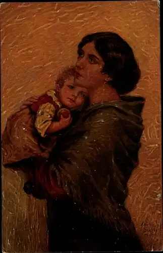 Künstler Ak Scheuermann, Willi, Vaterlos, Mutter mit Kind