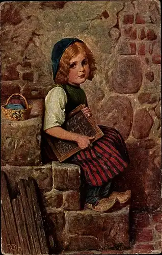 Künstler Ak Kaulbach, Hermann, Mädchen mit Schiefertafel, Margaret