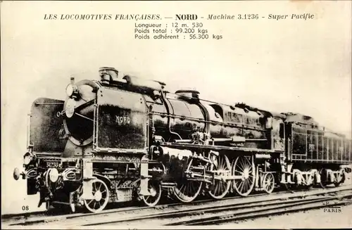 Ak Les Locomotives Francaises, Französische Eisenbahn, Nord, Dampflok, Tender 3.1236, Super Pacific