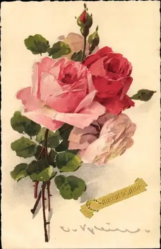Künstler Ak Klein, Catharina, rosa und rote Rosen