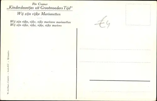 Künstler Ak Cramer, Rie, Kinderdeuntjes uit Grootmoeders tijd, Marionetten