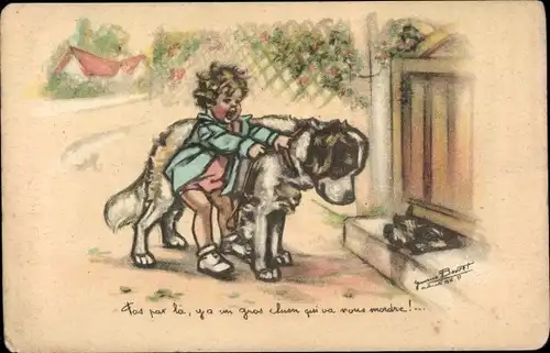 Künstler Ak Bouret, Germaine, Kind mit Bernhardiner