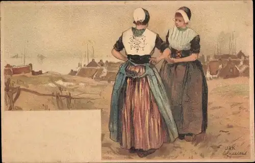 Künstler Litho Cassiers, H., Urk Flevoland Niederlande, Frauen in Volkstrachten