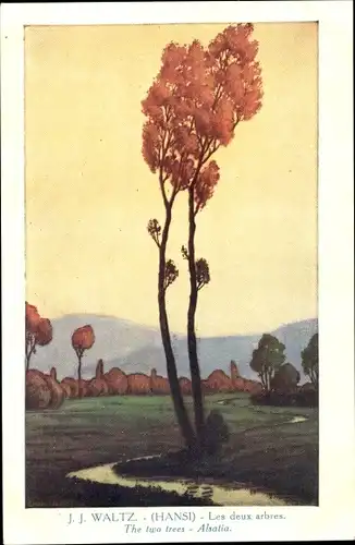 Künstler Ak Hansi, Jean Jacques Waltz, Elsaß, Les deux arbres, Zwei Bäume