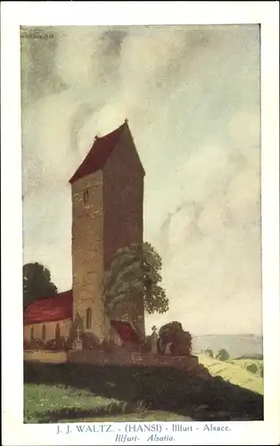 Künstler Ak Hansi, Jean Jacques Waltz, Illfurth Illfurt Elsass Haut Rhin, Kirche