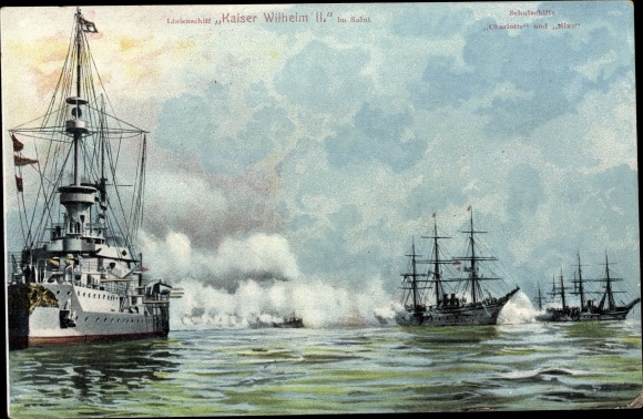 Ak Deutsches Kriegsschiff, Linienschiff Kaiser Wilhelm III. im Salut