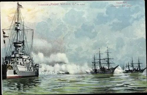 Ak Deutsches Kriegsschiff, Linienschiff Kaiser Wilhelm III. im Salut, SchulschiffeKaiserliche Marine