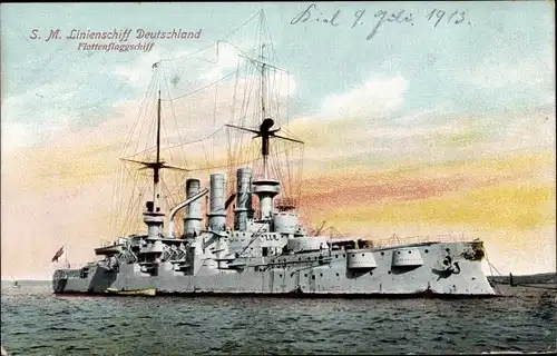 Ak Deutsches Kriegsschiff, SMS Deutschland, Linienschiff, Flottenflaggschiff, Kaiserliche Marine