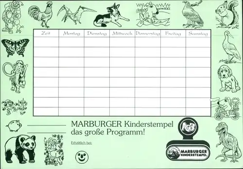 Stundenplan Marburger Kinderstempel, Sendung mit der Maus, Tiere, Dinosaurier um 1970