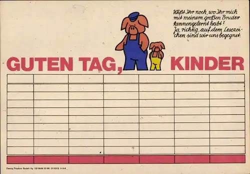Stundenplan DDR Dewag Potsdam, Schweine Familie um 1970