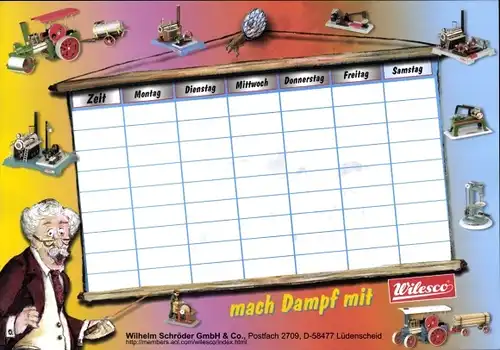 Stundenplan WILESCO Dampfmaschinen, Wilhelm Schröder, Lüdenscheid um 1980