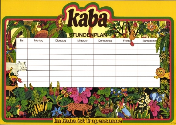 Stundenplan Relame KABA Kakao, Urwald mit Wildtieren, Im Kaba ist ...