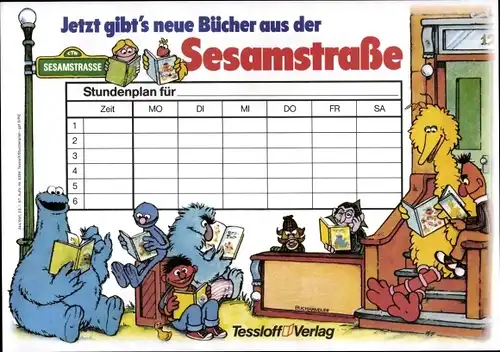 Stundenplan Tessloff Verlag, Sesamstrasse, Ernie Bert Samson Krümelmonster um 1990