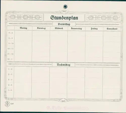 Stundenplan Buchhandlung G. Busse um 1930