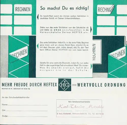 Stundenplan Heftex Ordner, Hefter, Schildchen Büromaterial um 1970