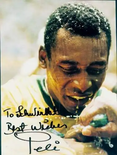 Ak Fußballspieler Pelé, Autogramm, Reklame Fernost Design, HiFi Geräte zu Billigstpreisen