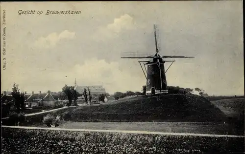 Ak Brouwershaven Zeeland, Windmühle