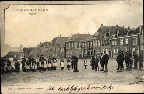 Ak Brouwershaven Zeeland, Markt