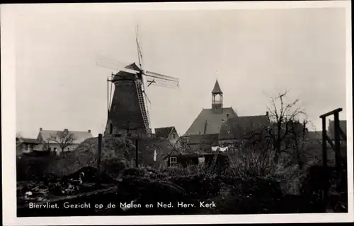 Ak Biervliet Zeeland Niederlande, Molen, Ned. Herv. Kerk