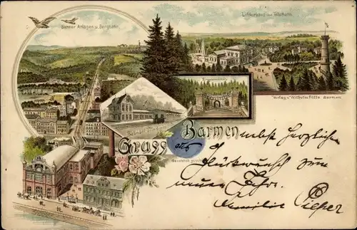 Vorläufer Litho Barmen Wuppertal, Barmer Anlagen, Bergbahn, Bahnhof Tölleturm, Ringeldenkmal