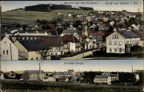 Ak Ohorn in Sachsen, Forsthaus, Pulsnitzer Straße, Blick auf den Ort