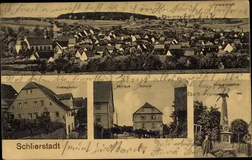 Ak Schlierstadt Osterburken in Baden, Panorama, Postagentur, Rathaus, Schule, Kriegerdenkmal