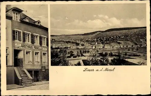 Ak Lieser an der Mosel, Gasthaus Mosella, Ortspanorama