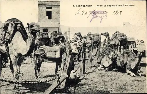 Ak Casablanca Marokko, Avant le depart d'une Caravane