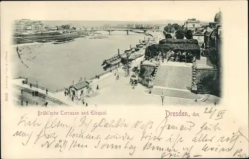 Ak Dresden, Brühl'sche Terrasse und Elbquai, Schiffe