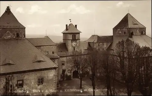 Ak Augustusburg im Erzgebirge, Schloss, Hasen und Küchenhaus mit Glockenturm