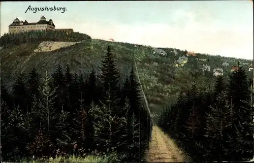 Ak Augustusburg im Erzgebirge, Panorama mit Blick auf die Burg