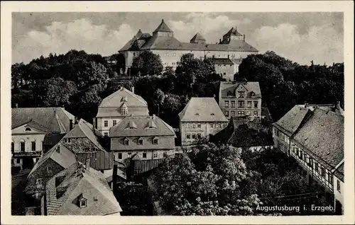 Ak Augustusburg im Erzgebirge, Teilansicht mit Schloss