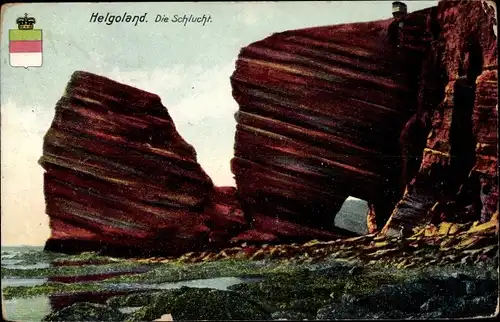 Ak Nordseeinsel Helgoland, Schlucht