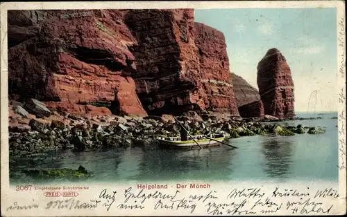 Ak Nordseeinsel Helgoland, Der Mönch, Ruderboot