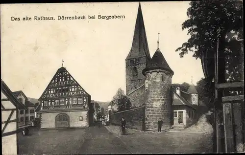 Ak Dörrenbach in der Pfalz, das alte Rathaus, Kirchturm