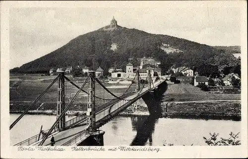 Ak Porta Westfalica an der Weser, Kettenbrücke mit Wittekindsberg