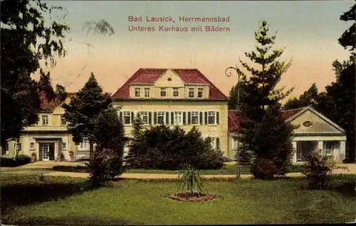 Ak Bad Lausick in Sachsen, Herrmannsbad, Unteres Kurhaus mit Bädern