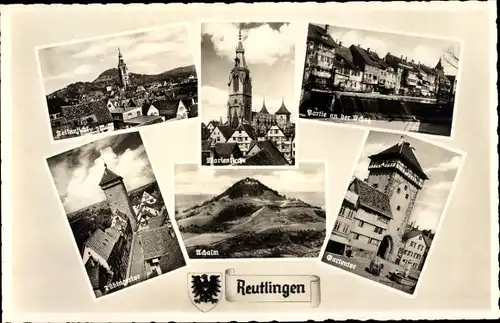 Ak Reutlingen in Württemberg, Kirche, Tor, Ortsansicht, Achalm