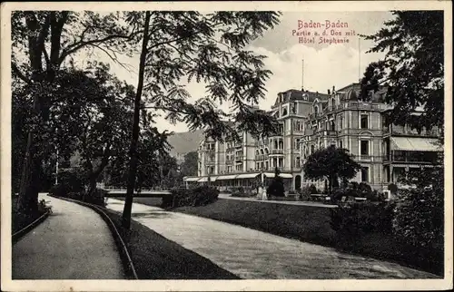 Ak Baden Baden am Schwarzwald, Partie a. d. Oos mit Hotel Stephanie