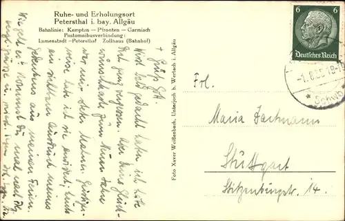 Ak Petersthal Oy Mittelberg Allgäu, Panorama mit Alpen, Kirchturm