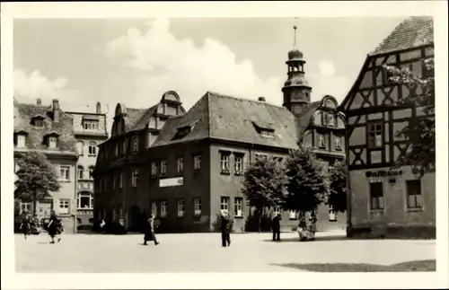 Ak Ronneburg in Thüringen, am Rathaus, Fachwerkhaus